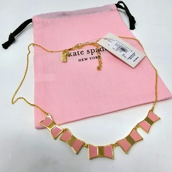 Kate Spade Necklace ♤ Bow Shop RowGold & Pink Bows Long Necklace